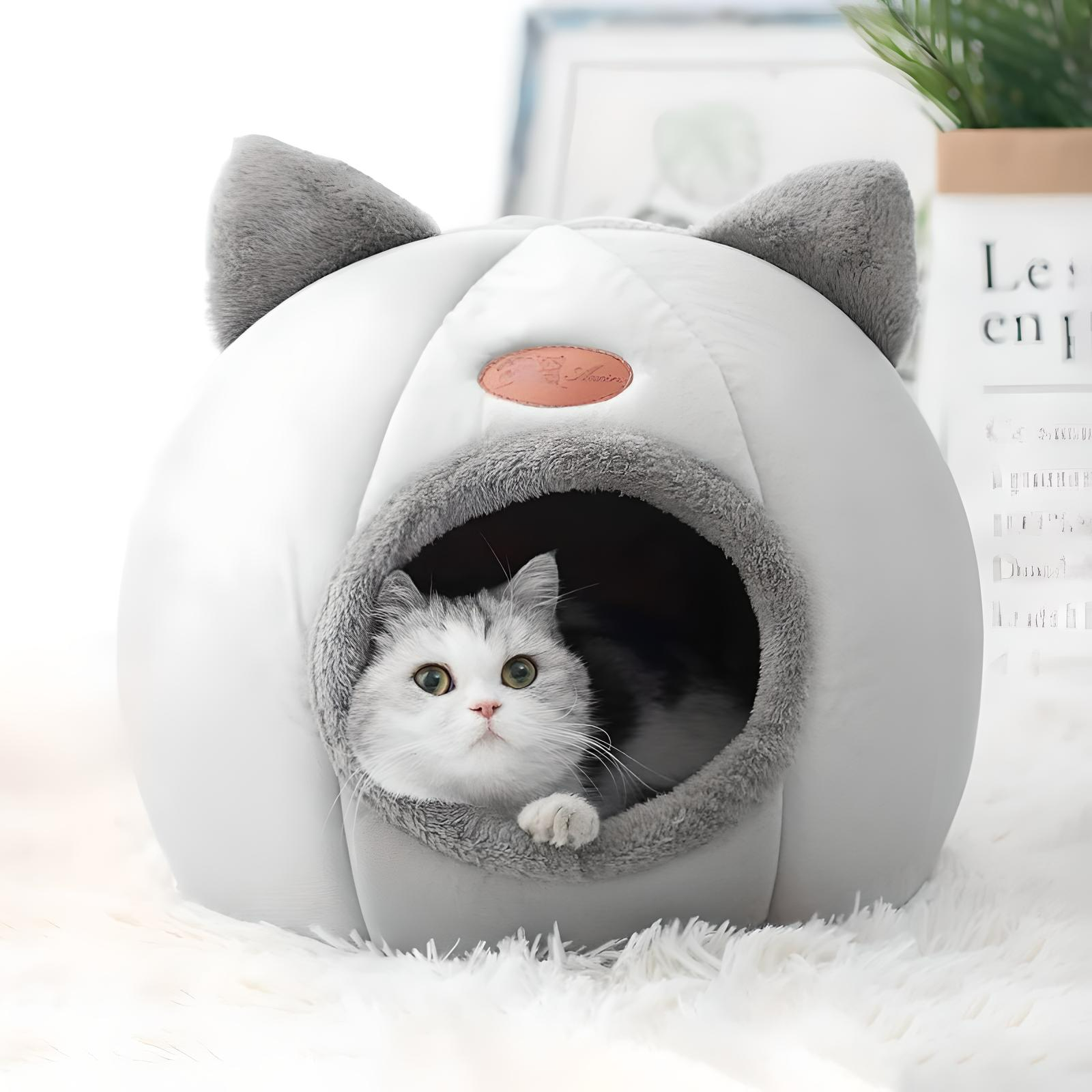 Kuschelige Höhle mit Plüschohren – Der perfekte Rückzugsort für Katzen und kleine Hunde - CatsGalaxy