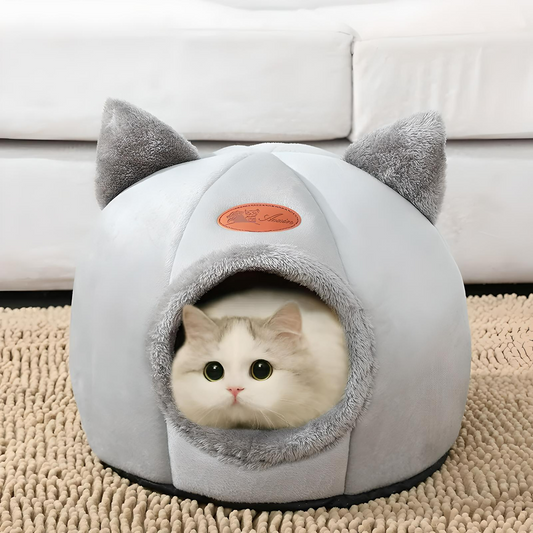 Kuschelige Höhle mit Plüschohren – Der perfekte Rückzugsort für Katzen und kleine Hunde - CatsGalaxy